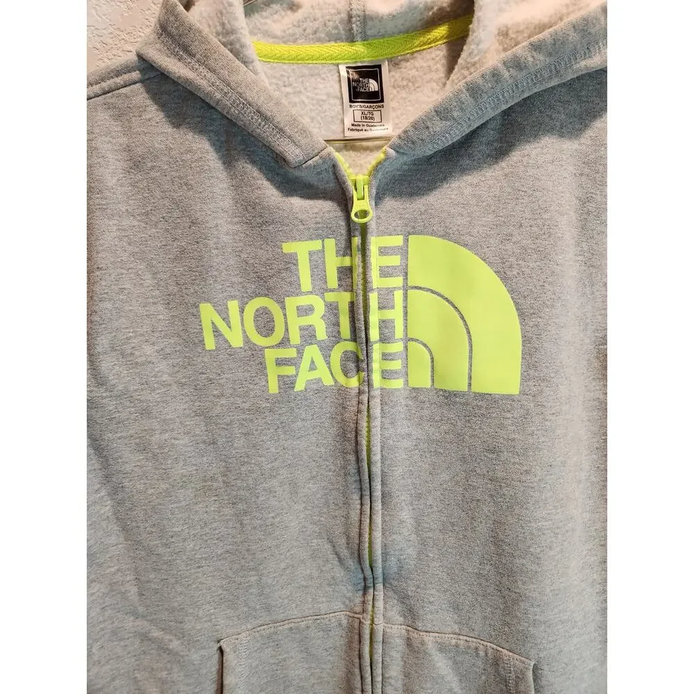 The North Face‎ Boys XL (18/20) Gray Hoodie Full-Zip Fleece Neon 
